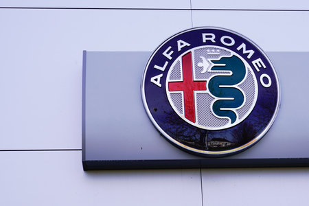 Bordeaux , Aquitaine / France - 12 04 2019 : Alfa Romeo logo italian store motor company car shop Automobiles sign manufacturerのeditorial素材