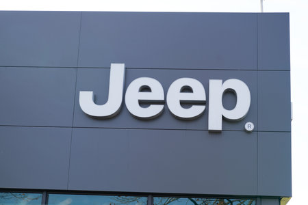 Bordeaux , Aquitaine / France - 12 03 2019 : Jeep logo sign shop car store american vehicle brand...