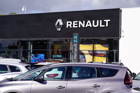 Bordeaux , Aquitaine / France - 10 02 2019 : store Renault dealership sign Renault S.A French car manufacturer producing car van bus truckのeditorial素材