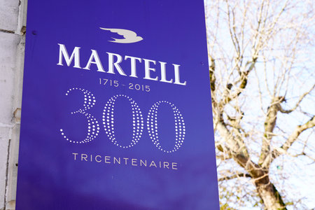 cognac , Aquitaine / France - 12 04 2019 : Martell store sign logo shop building cognac city in...
