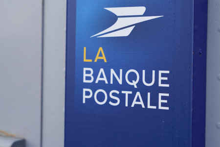 Bordeaux , Aquitaine / France - 12 28 2019 : La Banque Postale sign blue logo store office French bank post shop signageのeditorial素材