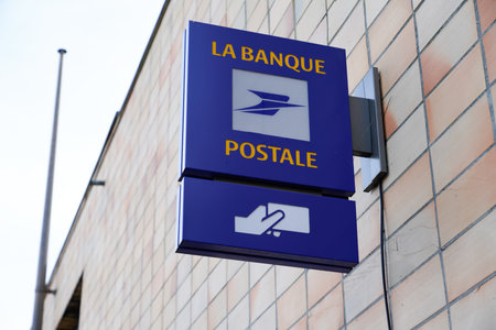 Bordeaux , Aquitaine / France - 12 28 2019 : la poste Banque postale shop french post logo bank on office store sign wallのeditorial素材