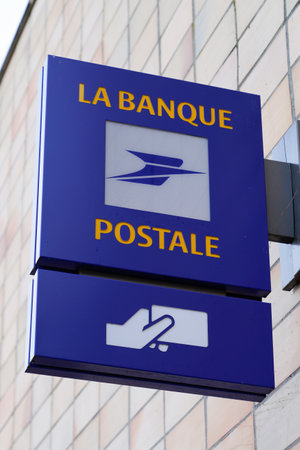 Bordeaux , Aquitaine / France - 12 28 2019 : La Banque Postale logo atm sign store office French bank post shopのeditorial素材