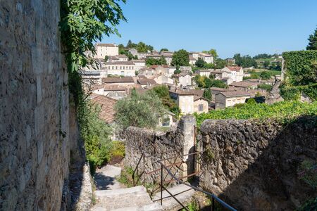 stairs stone view of the village of Saint-Emilion region of Bordeaux Franceの写真素材