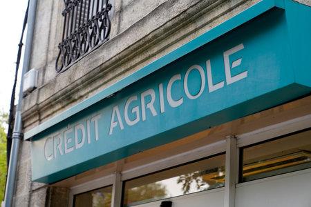 Bordeaux , Aquitaine / France - 09 23 2019 : Credit Agricole logo ca store bank agency facade windowのeditorial素材