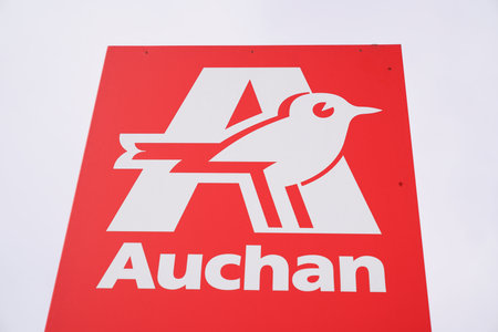 Bordeaux , Aquitaine / France - 09 23 2019 : Logo sign store French grocery retailer Auchan on supermarket roofのeditorial素材
