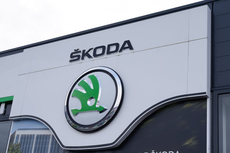 Bordeaux , Aquitaine / France -  01 15 2020 : Skoda logo car dealership sign store showroom shop Czech automobile manufacturerのeditorial素材
