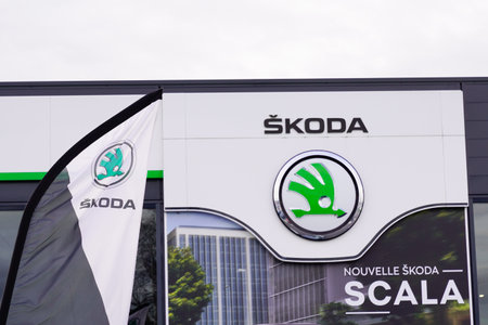 Bordeaux , Aquitaine / France -  01 15 2020 : Skoda logo car sign automobile manufacturer Volkswagen...