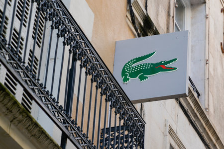 Bordeaux , Aquitaine / France - 01 22 2020 : lacoste logo sign store famous french chain of luxury polo sport clothesのeditorial素材