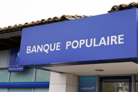 Bordeaux , Aquitaine / France - 01 22 2020 : Banque populaire blue building office entrance sign retail logo bank store signage franceのeditorial素材
