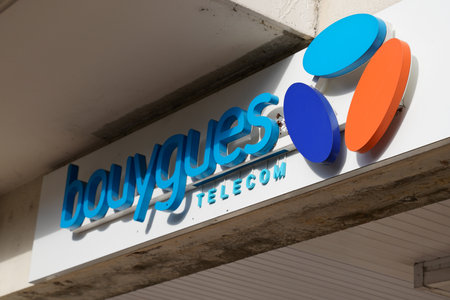 Bordeaux , Aquitaine / France - 01 09 2020 : Bouygues telecom phone operator store shop sign logo brandのeditorial素材