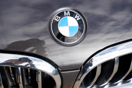 Bordeaux , Aquitaine / France - 01 09 2020 : BMW logo sign on german car hoodのeditorial素材