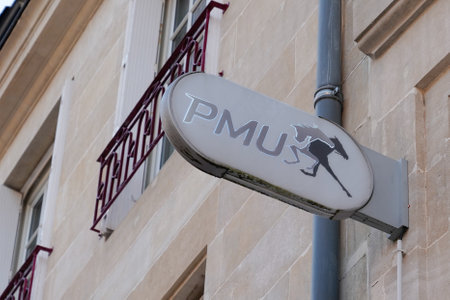 Bordeaux , Aquitaine / France - 01 15 2020 : PMU logo silver store sign french betting sport organisation shopのeditorial素材