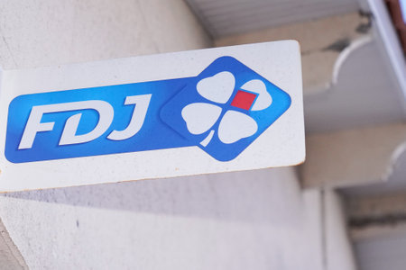 Bordeaux , Aquitaine / France - 01 15 2020 : fdj La FranÃ§aise des Jeux french lottery operator sign blue store logo in streetのeditorial素材