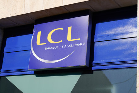 Bordeaux , Aquitaine / France - 02 02 2020 : lcl logo french sign atm le credit Lyonnais Banque et assurance blue bank signageのeditorial素材