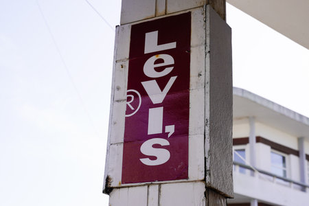 Bordeaux , Aquitaine / France - 02 15 2020 : Levis red logo clothing store shop old sign Levi's building streetのeditorial素材