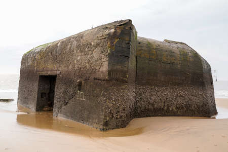 Blockhaus german construction in sand atlantic french beachの写真素材