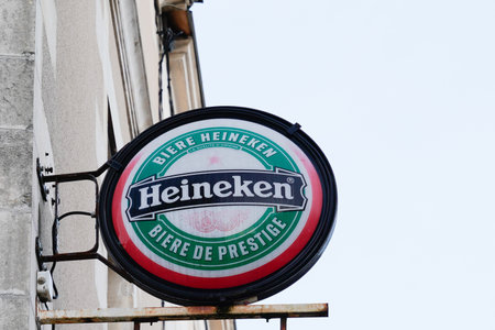 Bordeaux , Aquitaine / France - 01 15 2020 : Heineken pale lager beer  Advertising on bar restaurant city wallのeditorial素材