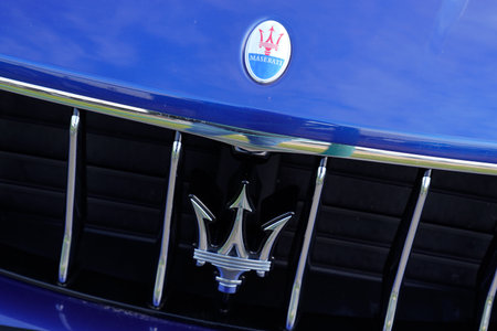 Bordeaux , Aquitaine / France - 01 15 2020 : Maserati car front grill with trident logo Italian brand of luxury carsのeditorial素材
