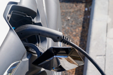 Bordeaux , Aquitaine / France - 02 21 2020 : kangoo charging system in Renault Zoe car electric vehicleのeditorial素材