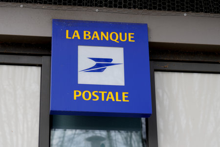 Bordeaux , Aquitaine / France - 02 21 2020 : La Banque Postale blue sign logo store French bank post shop signage brandのeditorial素材