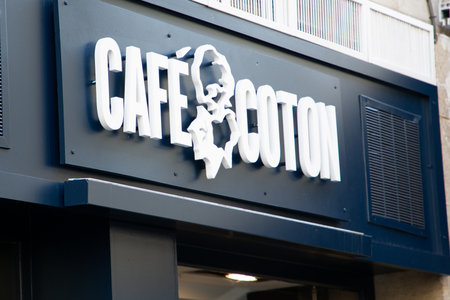Bordeaux , Aquitaine / France - 02 21 2020 : cafe coton logo sign clothing store fashion Man shirt specialist trend French shop chain for menのeditorial素材