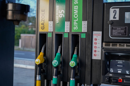 Bordeaux , Aquitaine / France - 03 03 2020 : Close up car gas pump store filling station for truck...