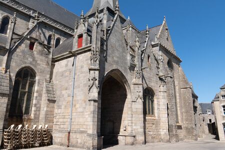 Medieval walls grey stone church Notre-Dame-La-Blanche de Guerande Franceの写真素材