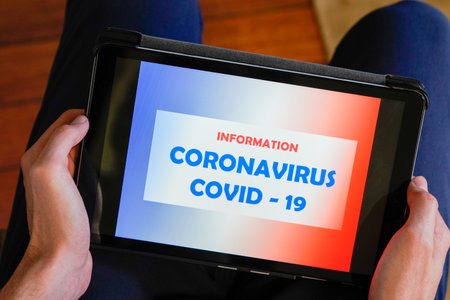 Bordeaux , Aquitaine / France - 03 03 2020 : Man showing medical information covid-19 coronavirus...
