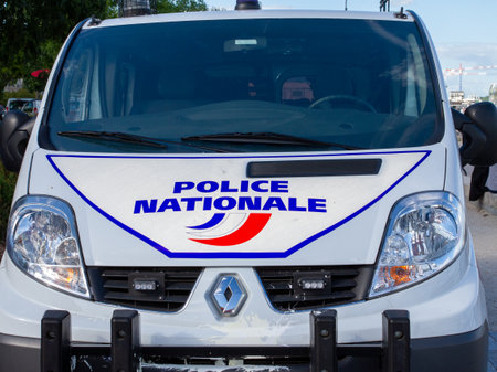 Bordeaux , Aquitaine / France - 03 30 2020 : police nationale france van truck front sign logo sticker on car means national police in frenchのeditorial素材