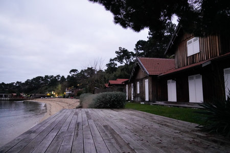 sunrise winter sand beach in Cap Ferret herbe on Arcachon berry in Franceのeditorial素材
