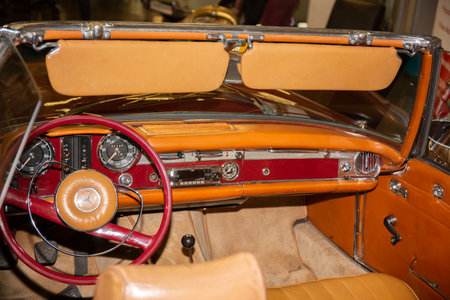 Lacanau , Aquitaine / France - 04 26 2020 : mercedes 190 sl cockpit interior luxury roadster...