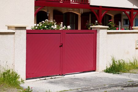 Aluminum home red metal gate door of suburb house