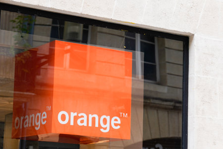Bordeaux , Aquitaine / France - 05 12 2020 : Orange logo sign Shop French multinational tele communications corporationのeditorial素材