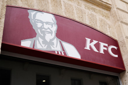 Bordeaux , Aquitaine / France - 05 12 2020 : kfc logo sign Kentucky Fried Chicken Restaurant Store...