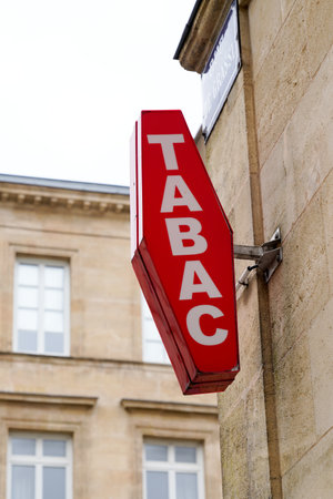 Bordeaux , Aquitaine / France - 05 12 2020 : Tabac french Red logo store tobacco sign shop with french text whiteのeditorial素材