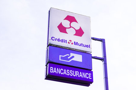 Bordeaux , Aquitaine / France - 05 16 2020 : Credit mutuel bancassurance logo sign french bank insurance office agencyのeditorial素材