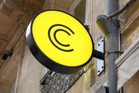 Bordeaux , Aquitaine / France - 05 16 2020 : cache cache logo store c yellow sign brand shop women clothingのeditorial素材