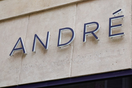 Bordeaux , Aquitaine / France - 05 12 2020 : Andre sign logo shoes store brand Vivarte Group  French apparel and footwear retailerのeditorial素材