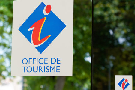 Bordeaux , Aquitaine / France - 06 01 2020 : office de tourisme logo sign means information center in french for tourist windows of tourism agencyのeditorial素材