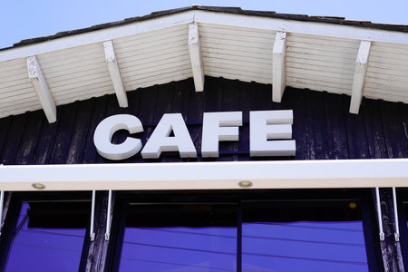 cafe french text means coffee in pub buildingのeditorial素材