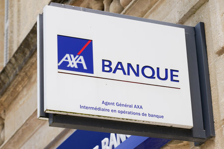 Bordeaux , Aquitaine / France - 06 01 2020 : axa banque logo and sign of multinational insurance and...