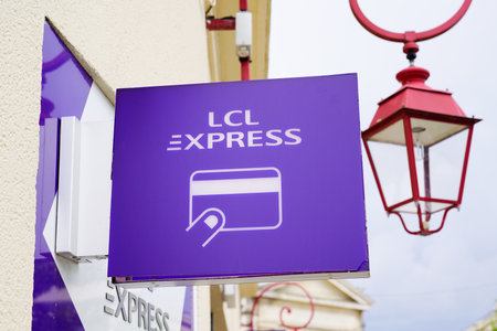 Bordeaux , Aquitaine / France - 06 01 2020 : lcl express logo sign of french bank atm and office agencyのeditorial素材