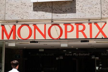 Bordeaux , Aquitaine / France - 05 05 2020 : Monoprix French retail chain logo sign on building storeのeditorial素材