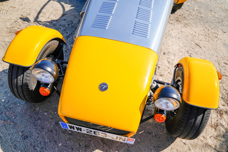 Bordeaux , Aquitaine / France - 06 01 2020 : Caterham lotus seven yellow and steel racing car close-up detailのeditorial素材