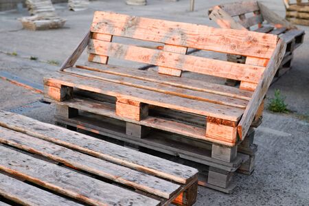 wooden pallets make garden wood lounge chair and table in the gardenの写真素材