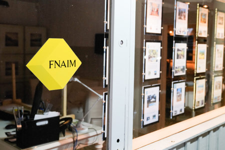 Bordeaux , Aquitaine / France - 06 20 2020 : fnaim office sign logo in real estate agency store windows of broker office companyのeditorial素材