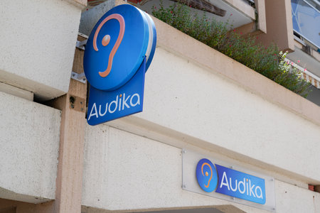 Bordeaux , Aquitaine / France - 06 20 2020 : Audika logo sign store selling hearing medical aid in franceのeditorial素材