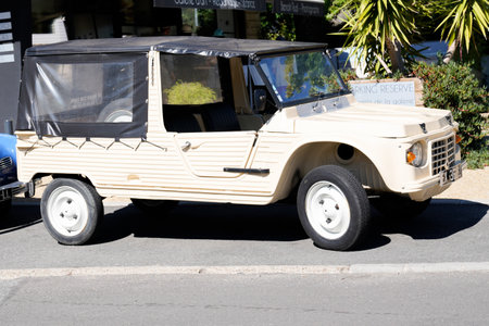 Bordeaux , Aquitaine / France - 06 14 2020 : Citroen Mehari car beige old vintage beach convertible...