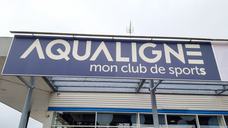 Bordeaux , Aquitaine / France - 06 20 2020 : Aqualigne logo sign of fitness club in swimming pool for sport fit storeのeditorial素材